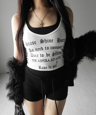 【 ２color 】グランジロゴレイヤードキャミソールトップス ／ grunge logo layered camisole tops