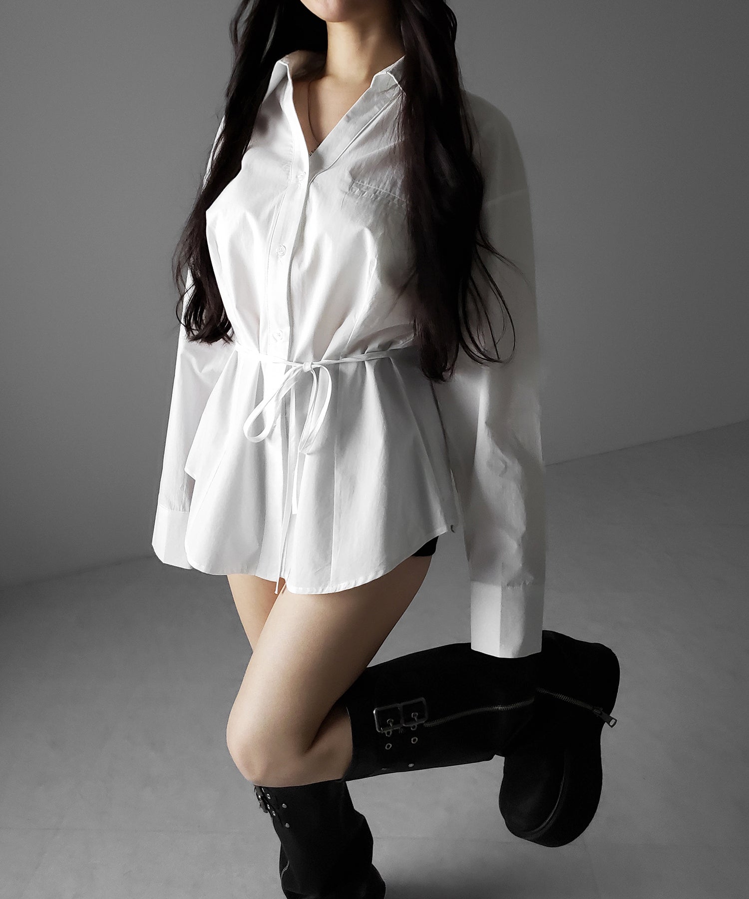 ストラップリボンレディフレアシャツ ／ strap ribbon lady flare shirts