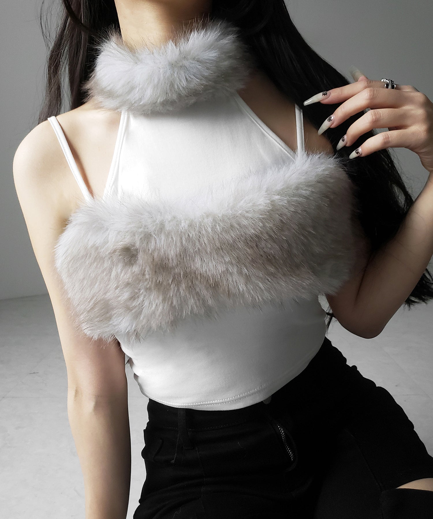 ファードッキングストラップトップス ／ fur docking strap tops