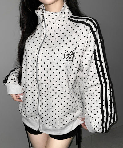 胸ロゴ刺繍ドットラインオーバースウェットブルゾン ／ chest logo embroidery side dot line over sweat blouson