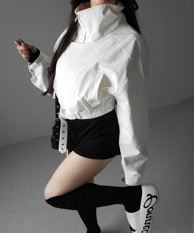 レタリングバックロゴスタンドカラーショートブルゾン ／ lettering back logo stand collar short blouson