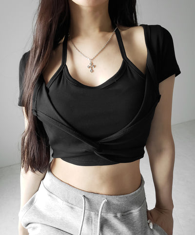 ホルターネックレイヤードショートぴちＴシャツ ／ halter neck layered short pichi T-shirts