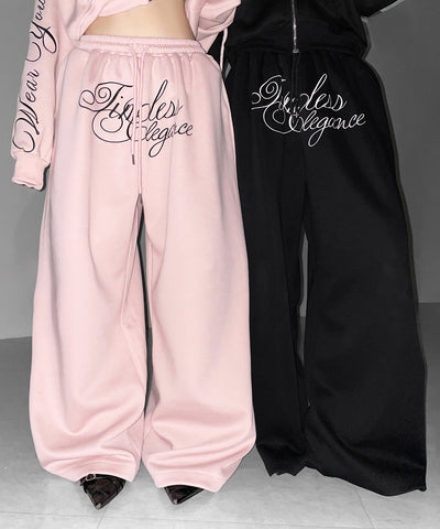 フロントレタリングロゴ刺繍ワイドスウェットパンツ ／ front lettering logo embroidery wide sweatpants