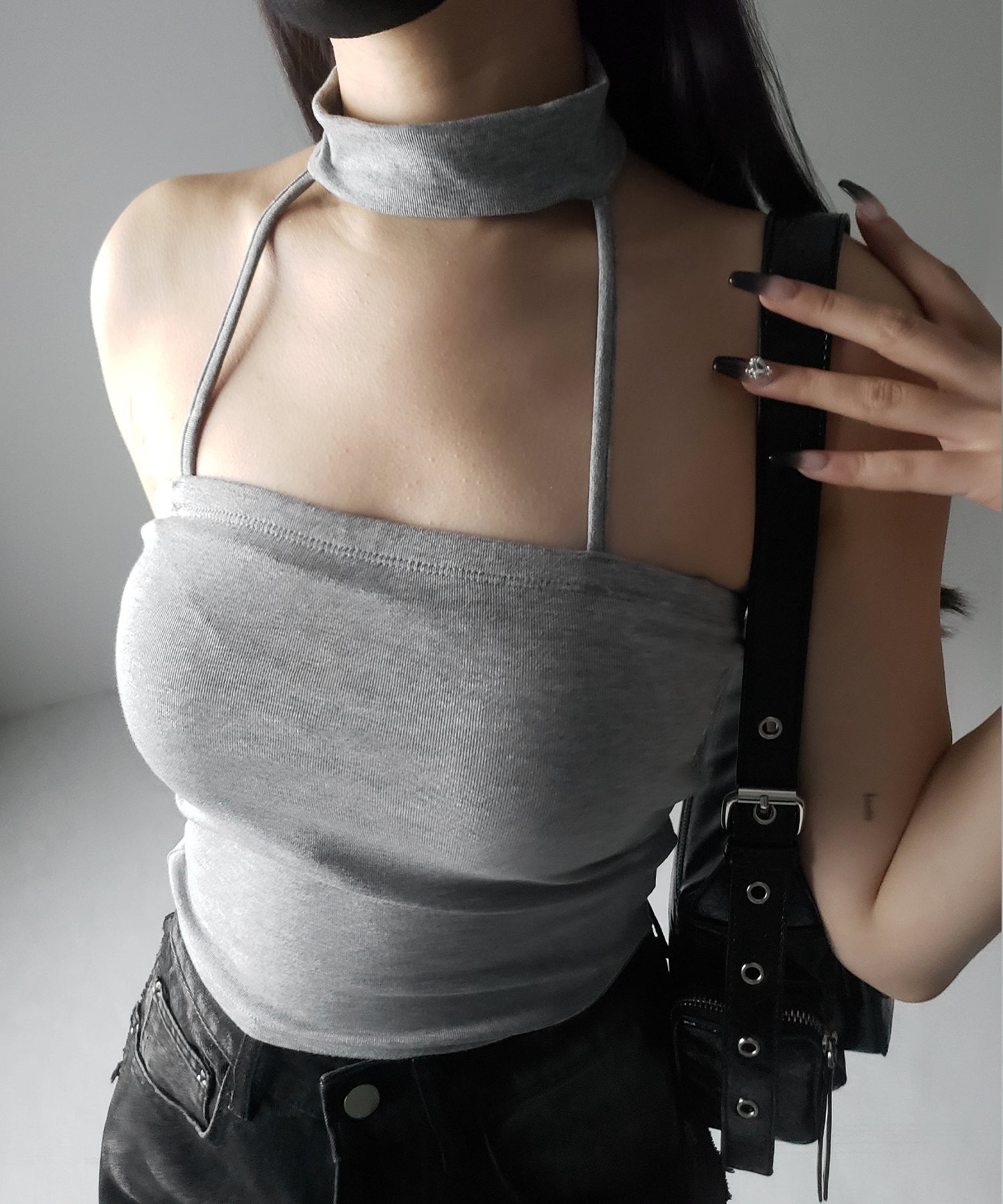 【 ３color ／ カップ付 】ダブルラインストラップチョーカーキャミソール ／ double line strap choker camisole