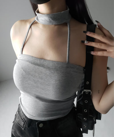 【 ３color ／ カップ付 】ダブルラインストラップチョーカーキャミソール ／ double line strap choker camisole