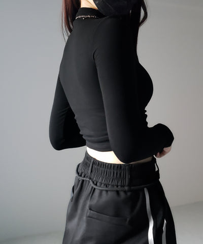 【 カップ付き ／ 裏起毛 】プチハイネックシャーリングショートカットソートップス