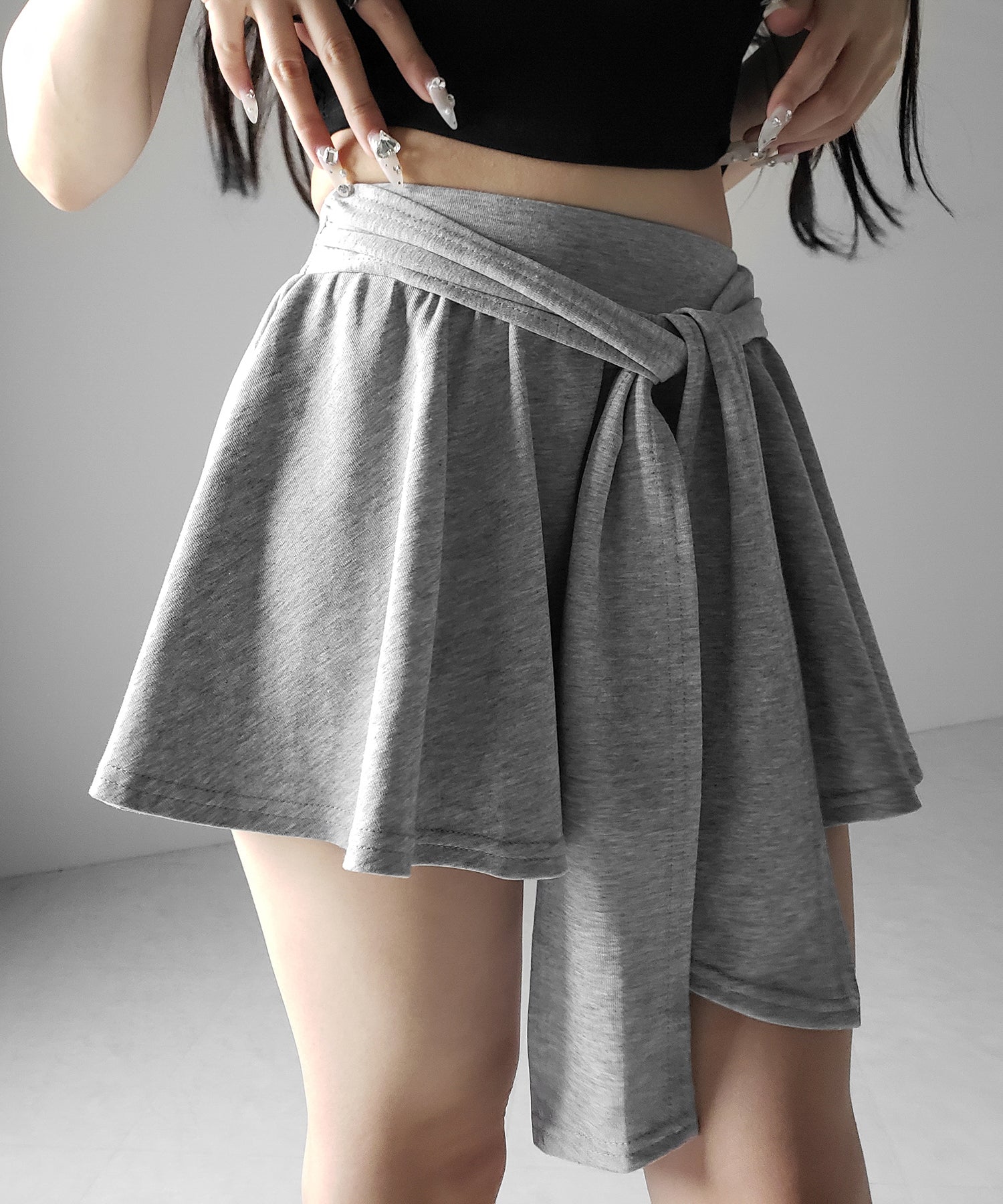 ラップレイヤードフレアミニスカパン ／ wrap layered flare mini