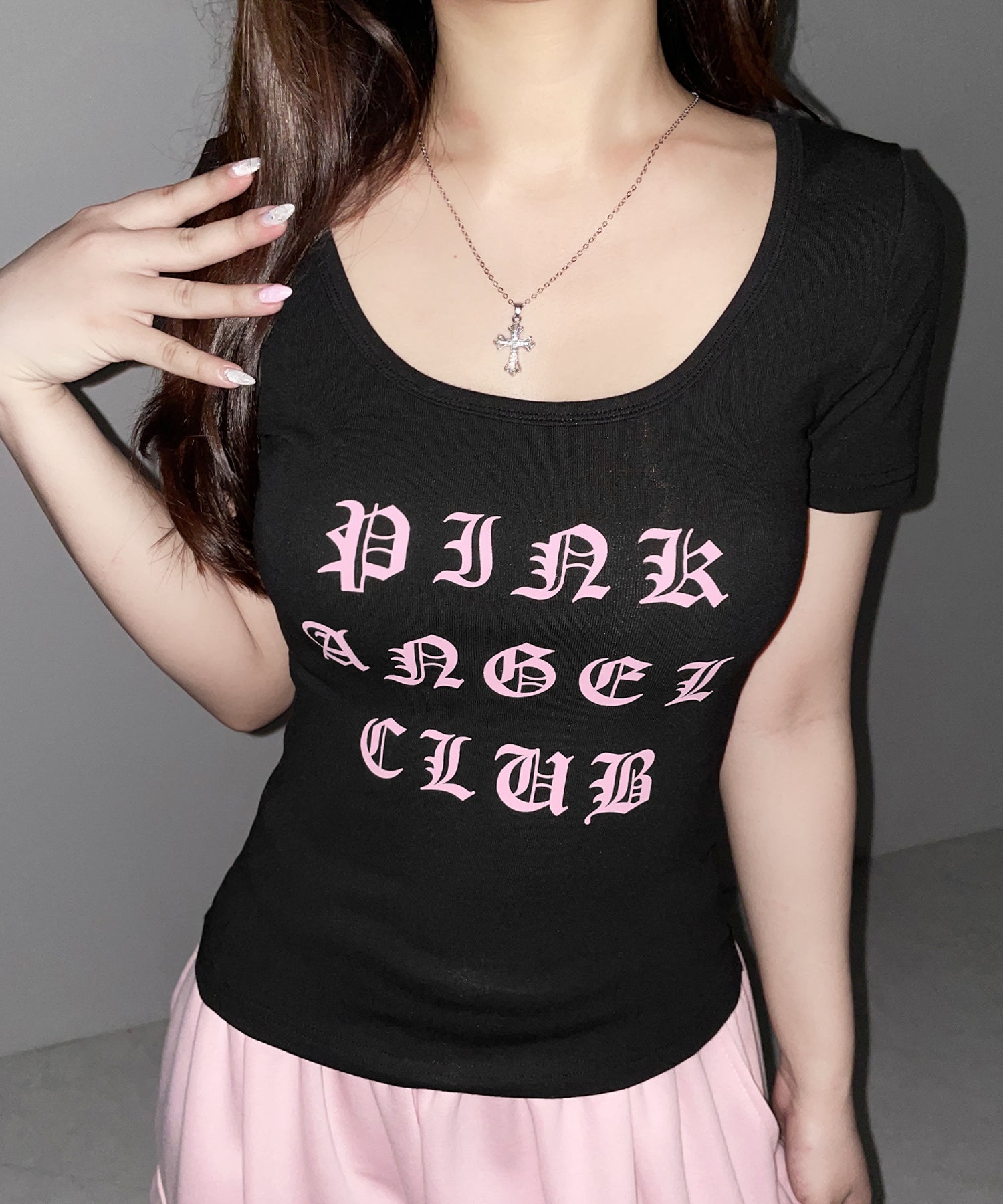 【 PINK ANGEL CLUB 】グランジロゴスリムフィットＴシャツ ／ PINK ANGEL CLUB grunge logo slim fit T-shirts