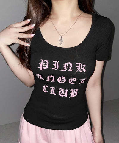 【 PINK ANGEL CLUB 】グランジロゴスリムフィットＴシャツ ／ PINK ANGEL CLUB grunge logo slim fit T-shirts