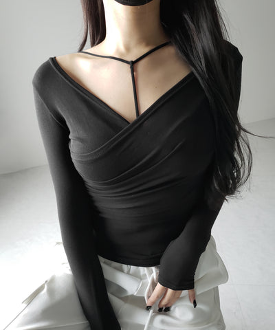 【 ２点セット 】Y-ストラップスリムギャザーレイヤードトップス ／ Y-strap slim gather layered tops
