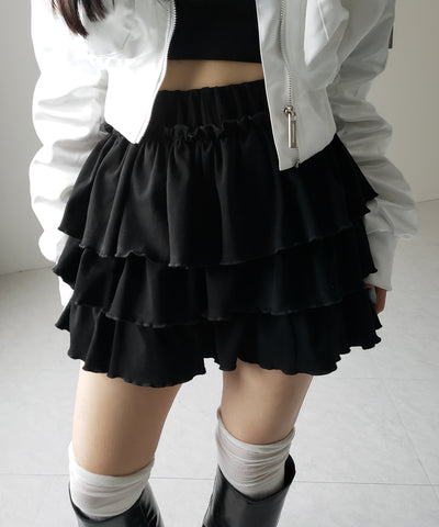 【 ３color 】３段フリルカットソーミニスカパン ／ 3 frill cutsew mini skirt pants