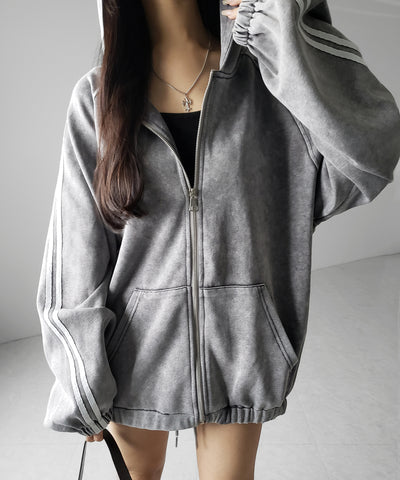 ピグメントヴィンテージ加工サイドラインジップアップパーカー ／ Pigment vintage side line zip-up hoodie