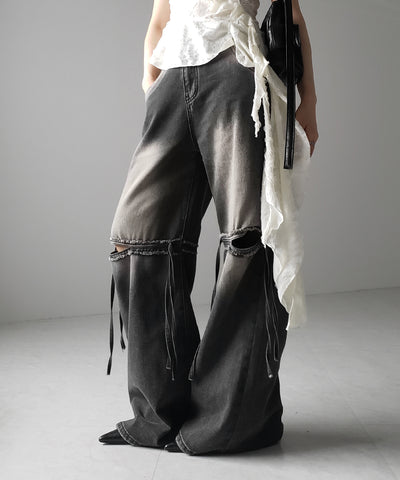 【 ４size ／ ２color 】カットアウトストラップヴィンテージルーズデニム ／ cutout strap vintage loose denim