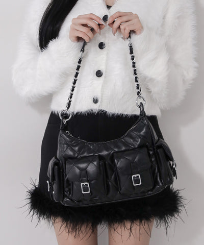 【 ２WAY 】アウトポケットキルティングチェーンショルダーバッグ ／ 2WAY out pocket quilting chain shoulder bag