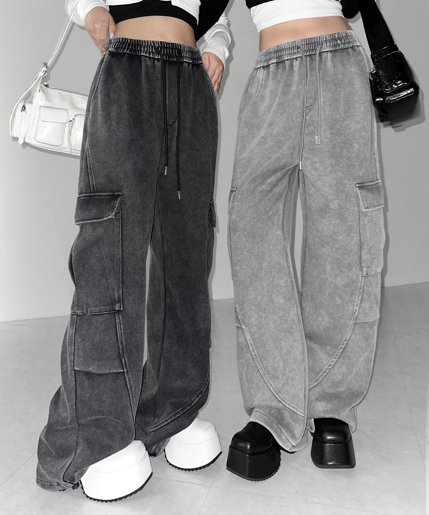 【 裾絞り可能２WAY 】ピグメントヴィンテージタックカーゴスウェットパンツ ／ pigment vintage tuck cargo sweatpants