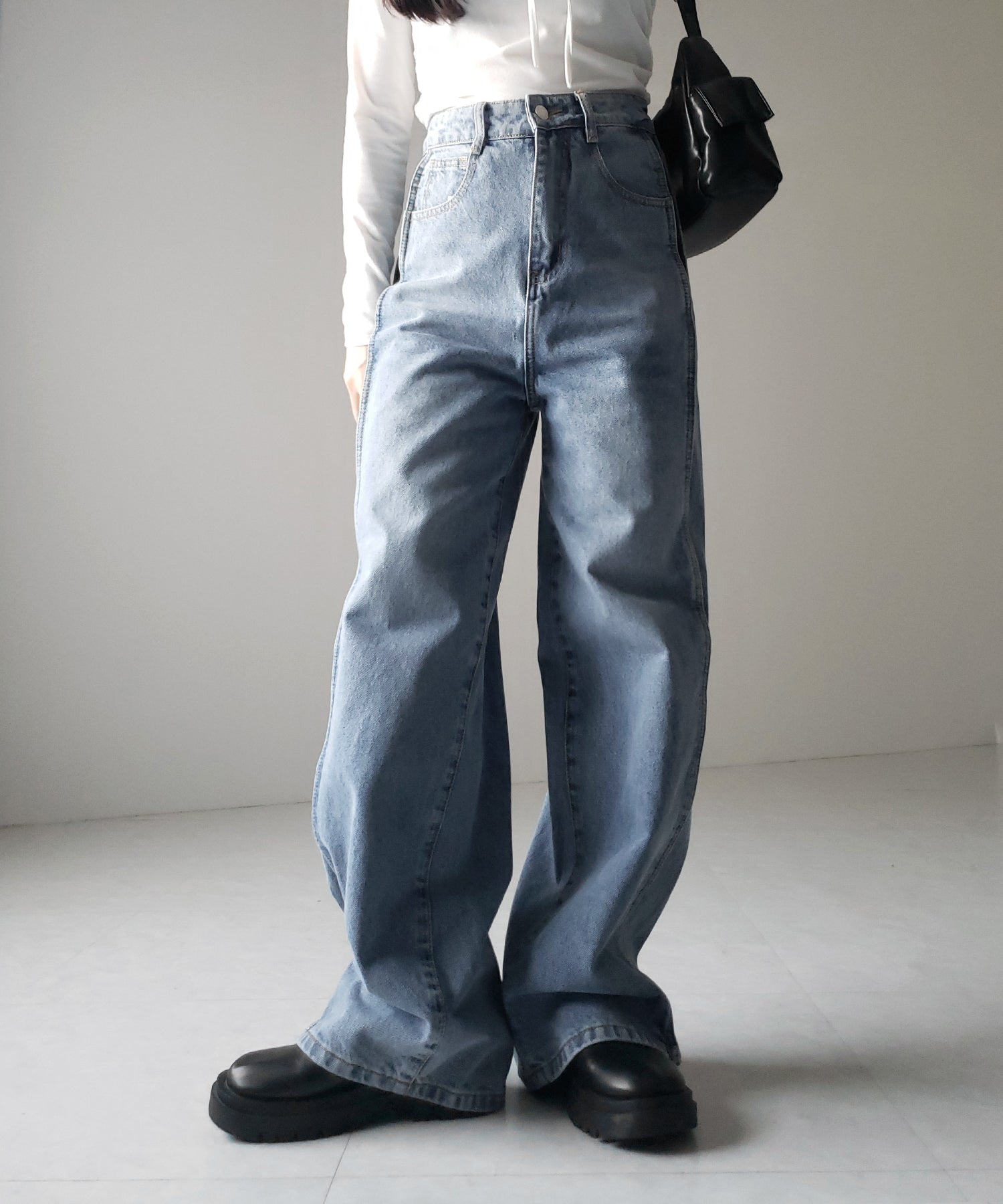 【 ３color ／ ４size 】サイドタック切替ハイウエストストレートデニム ／side tack kirikae highwaist straight denim