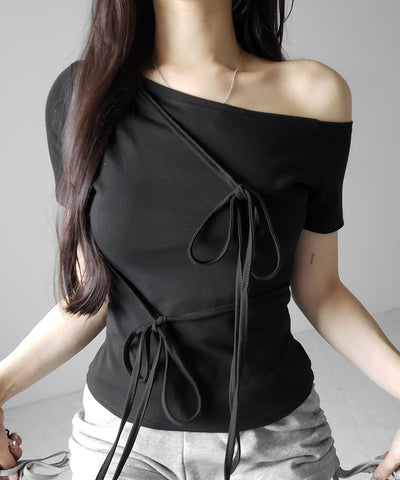 ストリングリボンスリムフィットTシャツ ／ string ribbon slim fit T-shirts