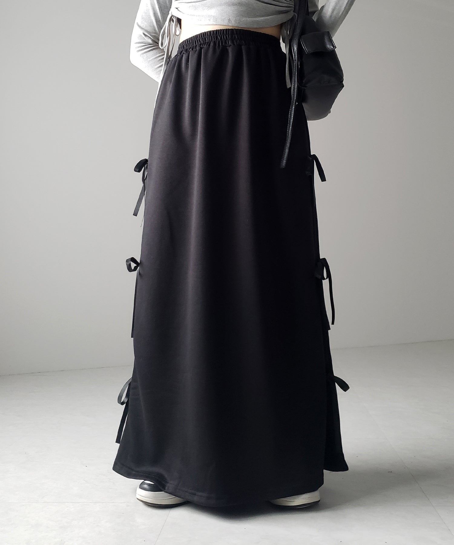 【 ２color 】３ストラップサイドリボンロングスウェットスカート／ three strap side ribbon long sweat skirt