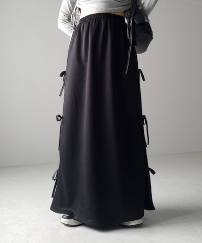 【 ２color 】３ストラップサイドリボンロングスウェットスカート／ three strap side ribbon long sweat skirt