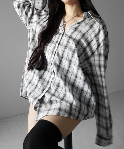 ビッグシルエットブラックシアーチェックシャツ ／ big silhouette black sheer check shirt