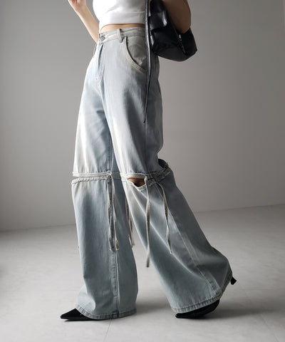 【 ４size ／ ２color 】カットアウトストラップヴィンテージルーズデニム ／ cutout strap vintage loose denim