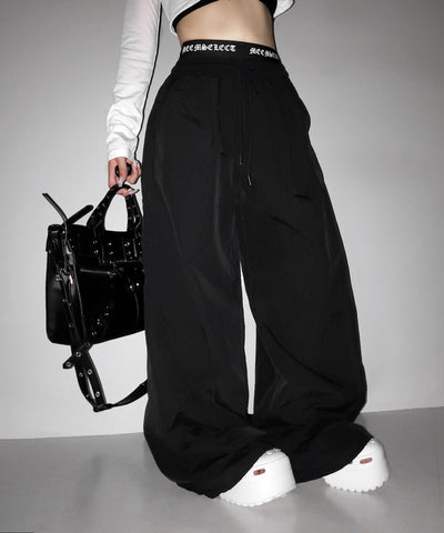 【 ２color ／ 裾絞り可能 】ウエストロゴナイロンライクワッシャーワイドパンツ ／ waist logo nylon-like washer wide pants
