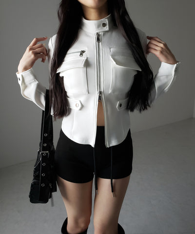 アウトポケットジップアップスリムカットジャケット ／ out pocket zip up slim cut jacket