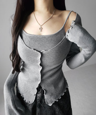 レイヤード風メロースリムニットカーディガン ／ layered mellow slim knit cardigan