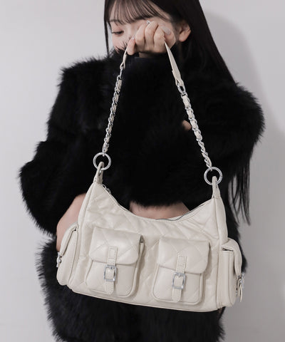 【 ２WAY 】アウトポケットキルティングチェーンショルダーバッグ ／ 2WAY out pocket quilting chain shoulder bag