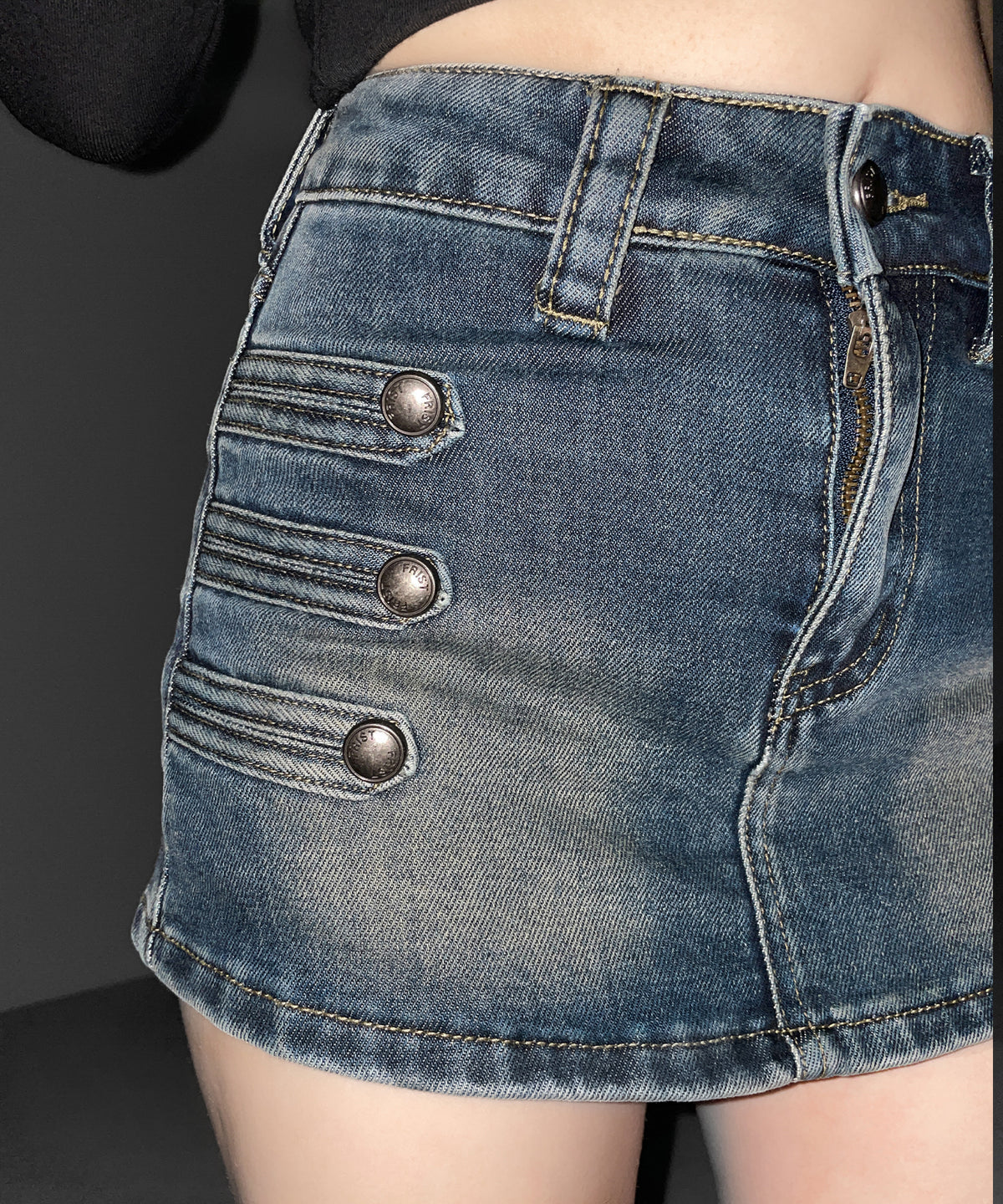 ナポレオンデザインストレッチデニムミニスカパン ／ napoleon design stretch denim mini skirt pants