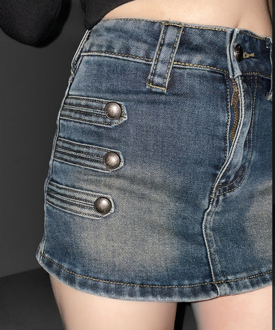 ナポレオンデザインストレッチデニムミニスカパン ／ napoleon design stretch denim mini skirt pants