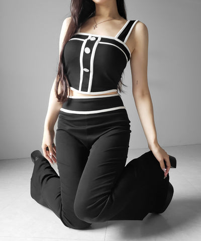 【 セットアップ】フロントボタンパイピングビスチェ＋ フレアパンツ ＳＥＴ ／ 【 SETUP 】front button piping buister ＋ flare pants SET
