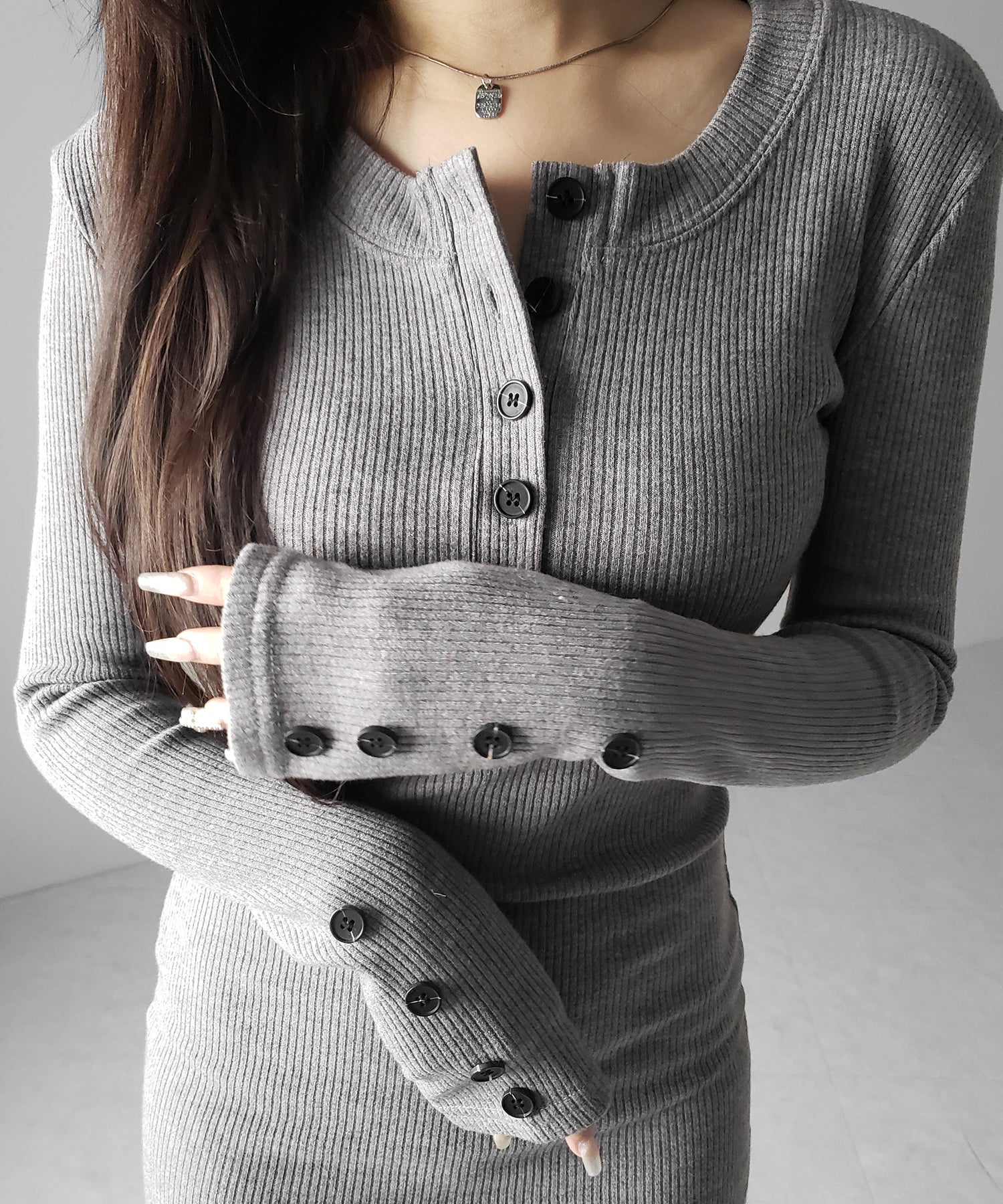 裏起毛ヘンリーネックタイトミニワンピース ／ urakimo henley neck