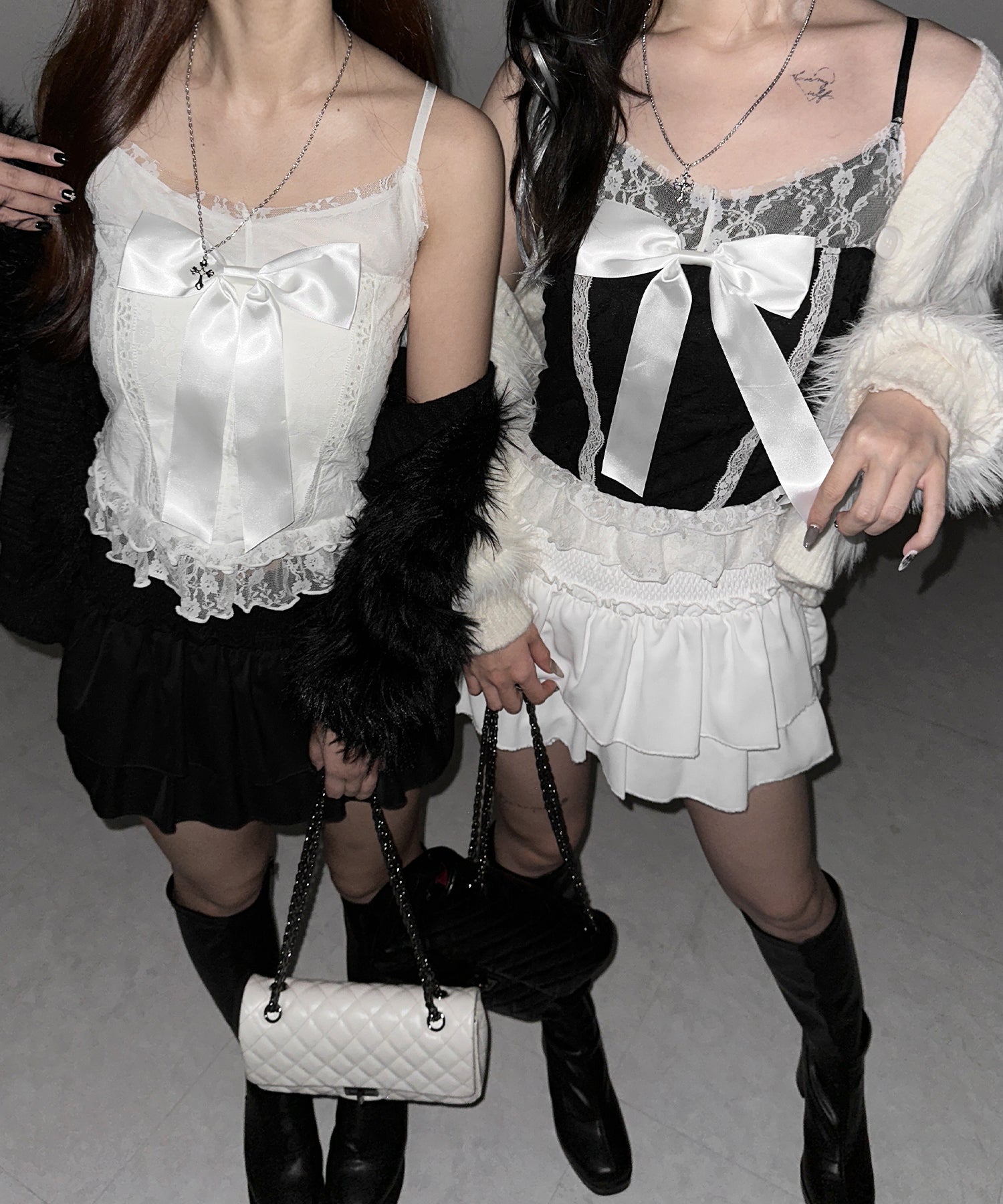 フロントサテンリボンレースキャミビスチェ ／ front satin ribbon lace cami bustier