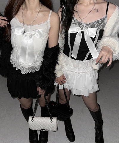 フロントサテンリボンレースキャミビスチェ ／ front satin ribbon lace cami bustier