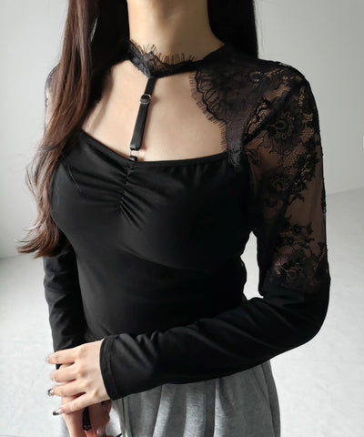 【 １color 】Y‐ストラップチョーカーレースドッキングトップス ／ Y-strap choker lace docking tops