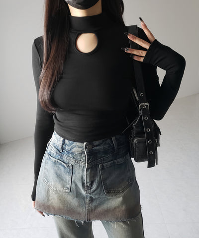 【 ３color 】裏起毛カットアウトプチハイネックトップス ／ urakimo cutout puchi highneck tops
