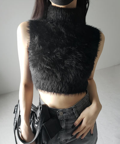 【 ３color 】タートルネックショートシャギーノースリニットトップス ／ turtleneck short shaggy nosleeve knit tops