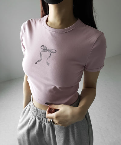 【 ４color 】ミニリボンショートちびＴシャツ ／mini ribbon short chibi Tee