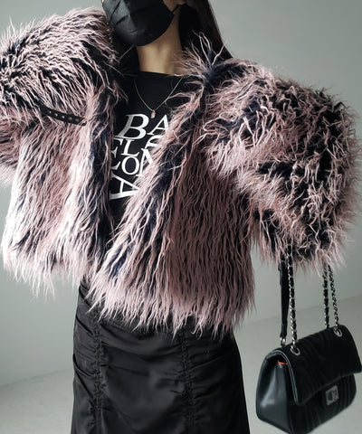 【 ２color 】グラデーションシャギーファーモンスターボリュームコート／ gradation shaggy fur monster volume coat