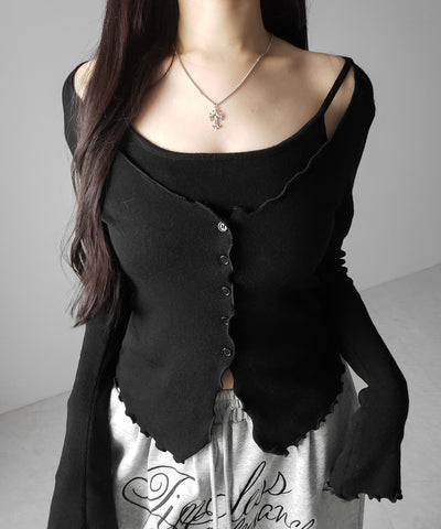 レイヤード風メロースリムニットカーディガン ／ layered mellow slim knit cardigan