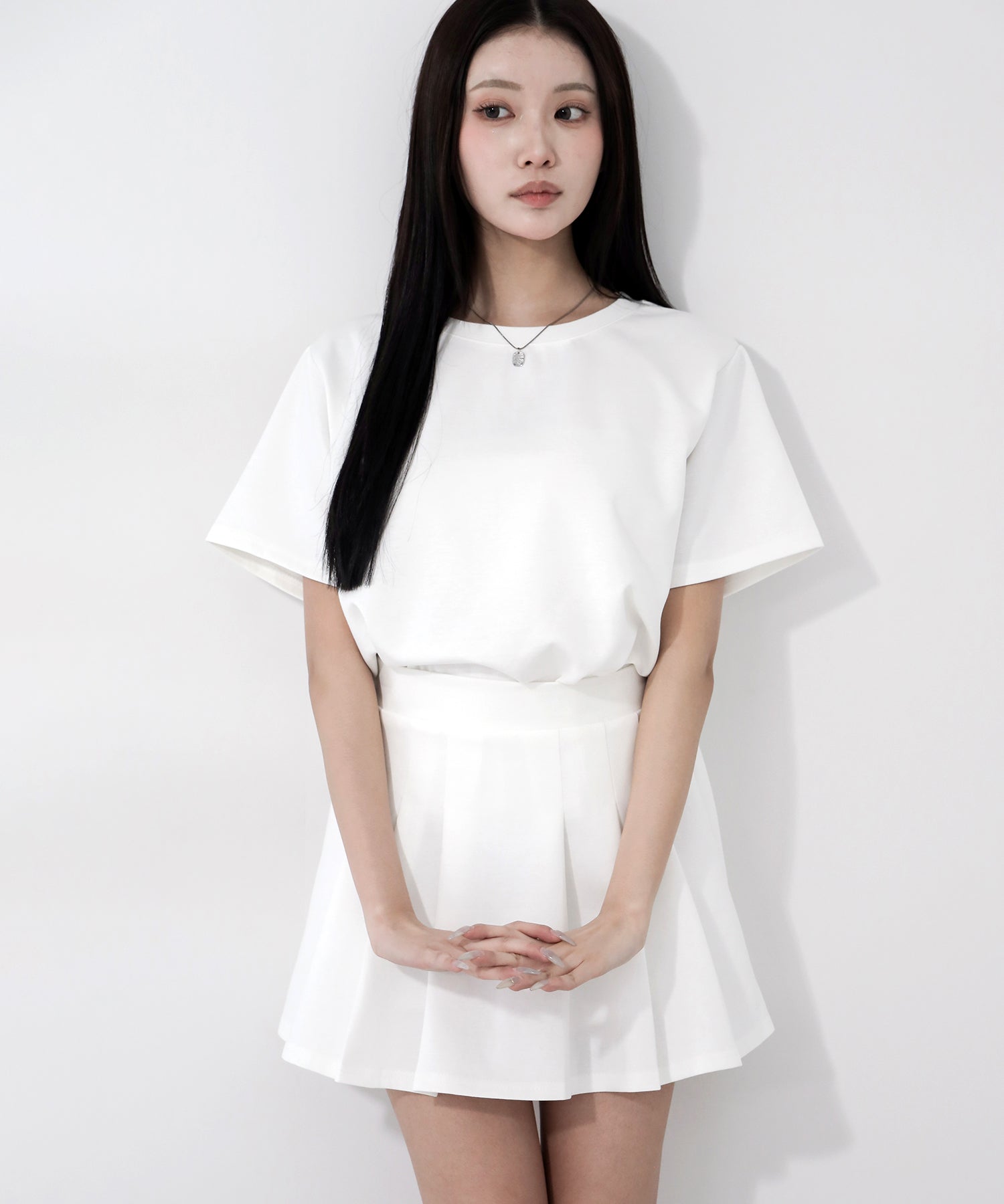 【 セットアップ 】オーバーサイズ半袖Ｔシャツ＋プリーツミニスカート SET ／( SETUP ) oversize shortsleeve Tee + pleated mini skirt SET