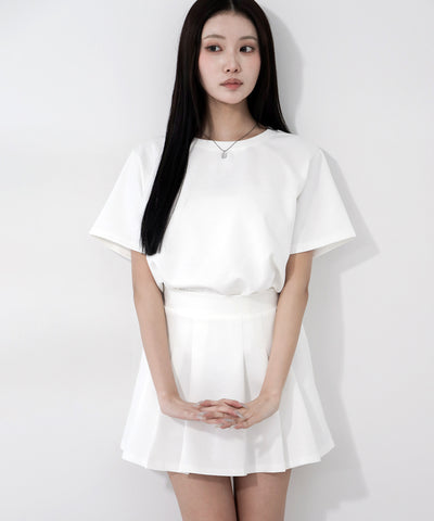 【 セットアップ 】オーバーサイズ半袖Ｔシャツ＋プリーツミニスカート SET ／( SETUP ) oversize shortsleeve Tee + pleated mini skirt SET