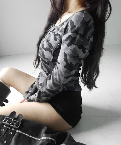 ヴィンテージカモフラアウトポケットジップロンT ／ vintage camouflage out pocket zip longsleeve T-shirt