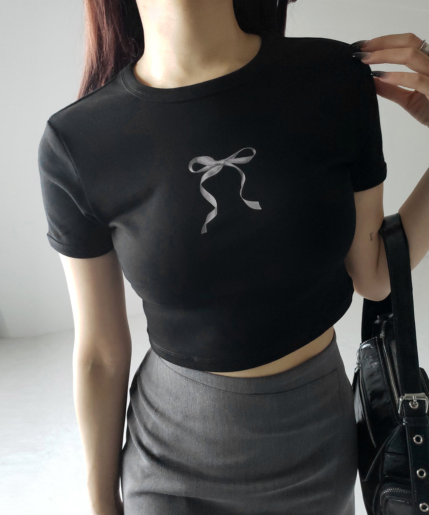 【 ４color 】ミニリボンショートちびＴシャツ ／mini ribbon short chibi Tee