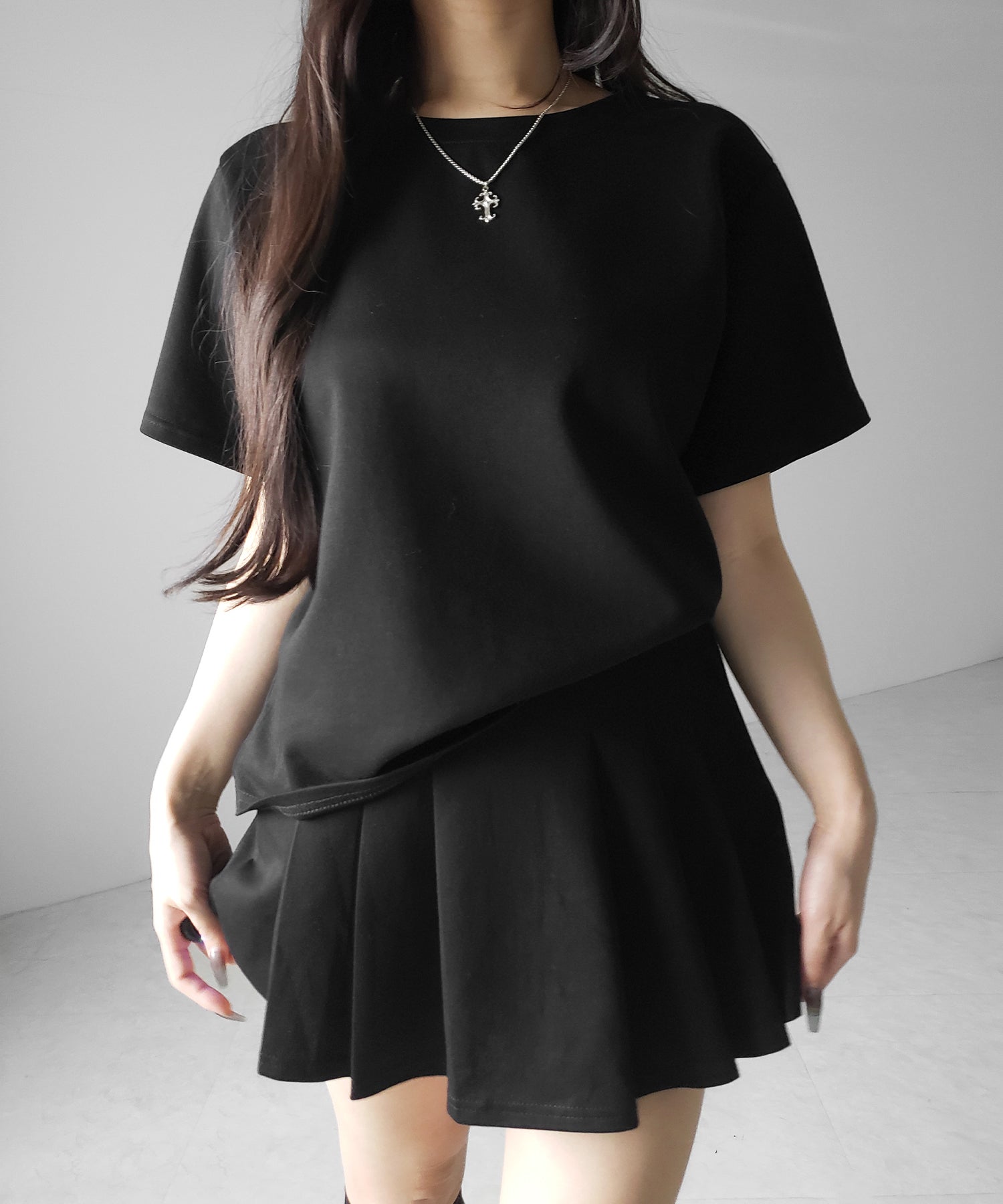 【 セットアップ 】オーバーサイズ半袖Ｔシャツ＋プリーツミニスカート SET ／( SETUP ) oversize shortsleeve Tee + pleated mini skirt SET