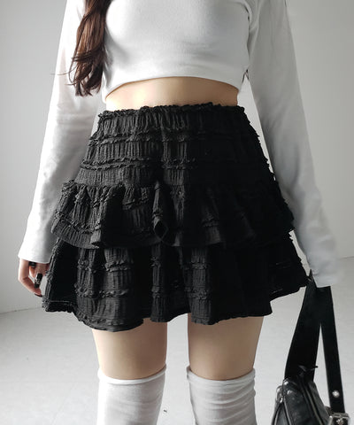 【 ２color ／インパン裏地付 】ティアードフリルミニスカート ／ tiered frill mini skirt