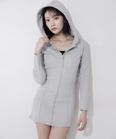 フーディジップアップスリムラインミニワンピース ／ Hoodie zip up slimline mini onepiece