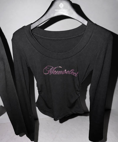 ラインストーンロゴスリムフィットロンT ／ Rhine stone logo slim fit long sleeve T-shirts