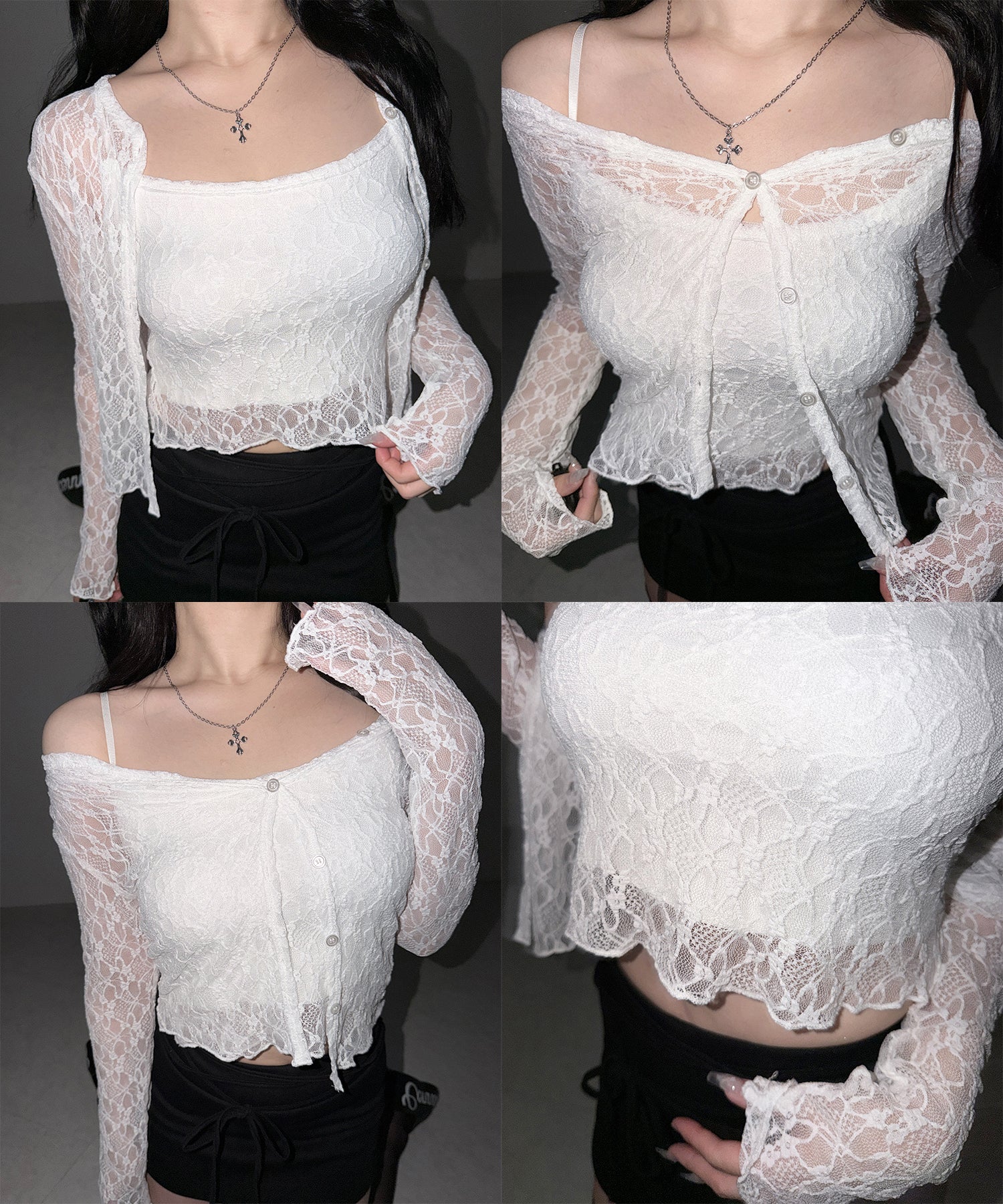 ストレッチレースメローキャミソール ＋ カーディガンセット ／stretch lace mellow camisole + cardigan set